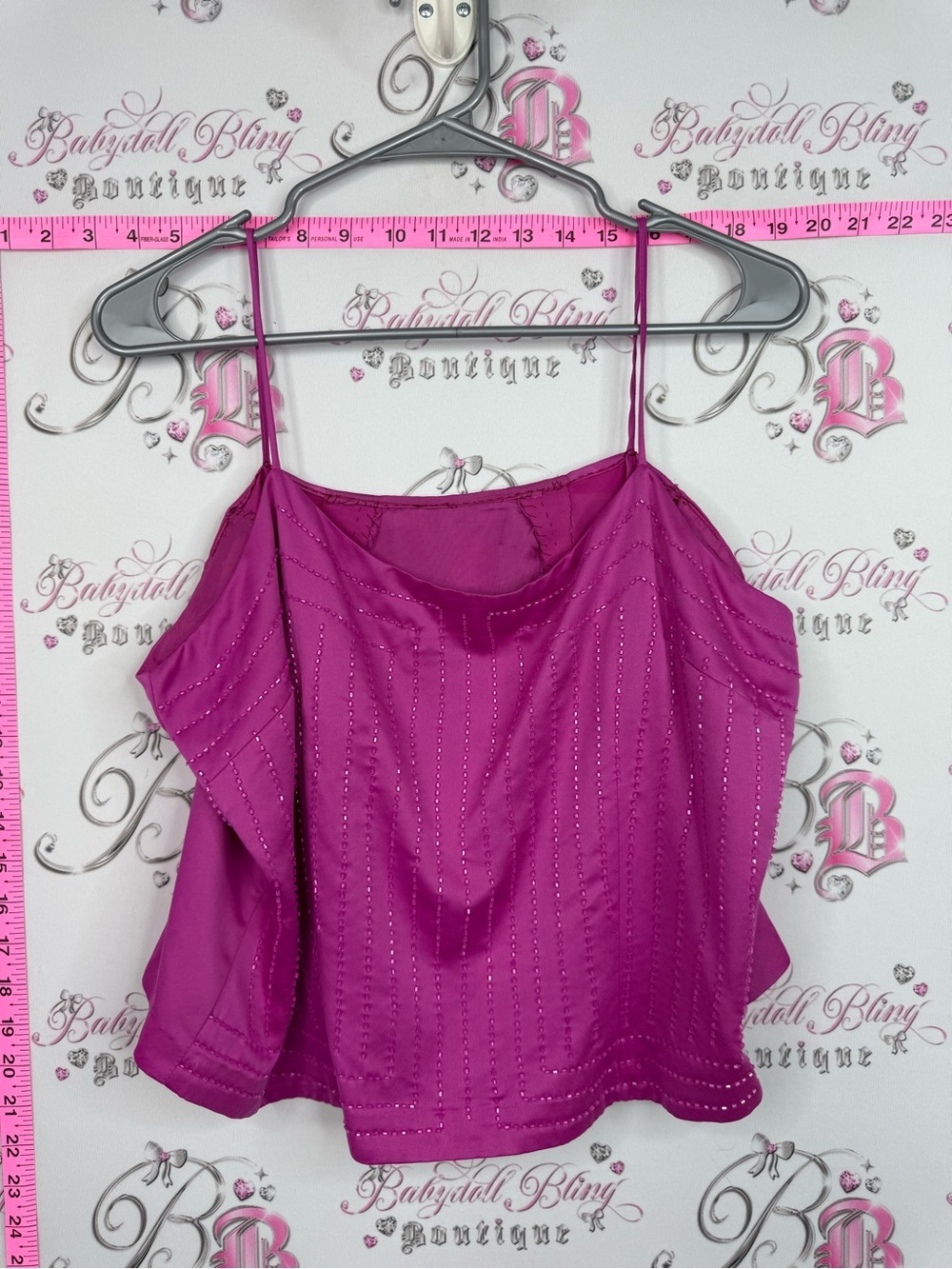 Tank top beaded shiny Women’s Fuchsia Rhinestone-Embellished Cami Tank Top